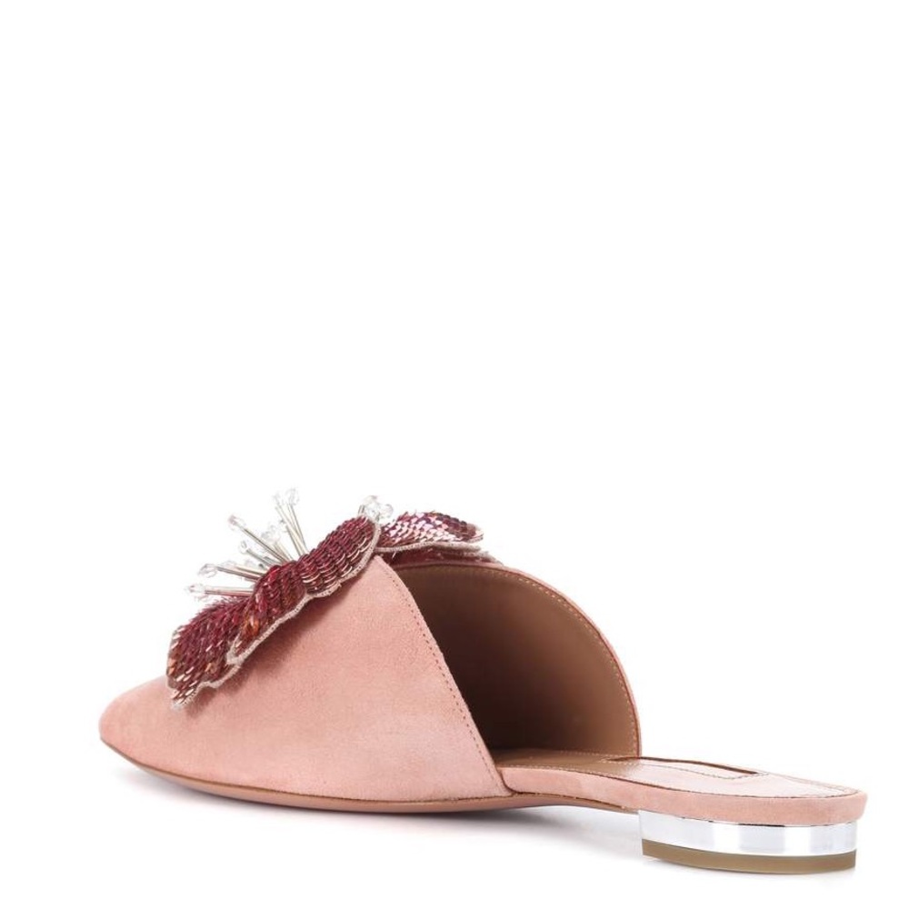 Aquazzura French Rose Disco Flower Suede Slippers - Picture 4 of 8